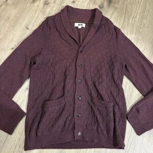 Joseph Abboud Cable Knit Cardigan Sz M Grandpa Fisherman Shawl Collar Burgundy